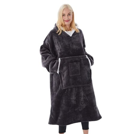 Kulutusta kestävä huopahuppari Flanelli Sherpa Fleece Huopa Paita Aikuisille Naisille Miesten Mukavuus Hupullinen Huopa Hupulla Kaksi Taskua (Harmaa)