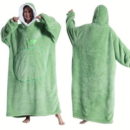 Varm Tyk Vindtæt Hætteklædt Morgenkåbe | Par Flannel Tæppe med Apple Lomme, Velegnet til Indendørs og Udendørs Brug