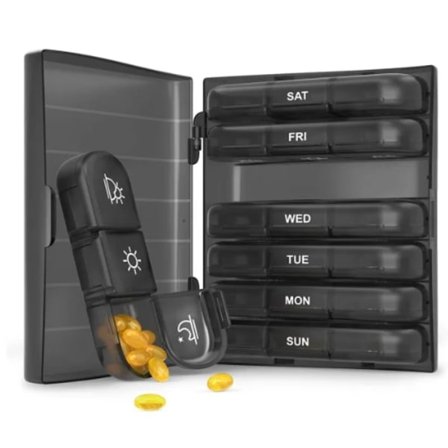 Praktisk doseringsæske/medicinskæske til ugens behov Sort