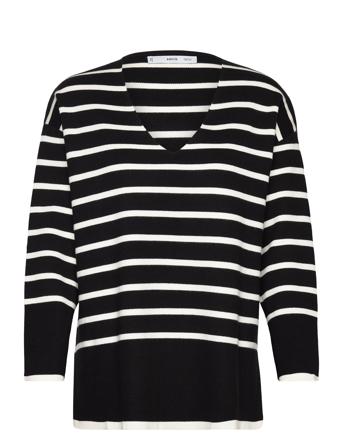 Over D Striped Sweater Pullover Svart Mango*Betinget Tilbud