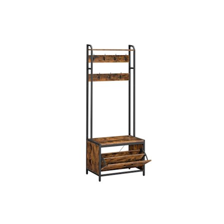 Rootz Vintage brun-sort knagerække - Hall Tree - Entryway Organizer - Spånplade og stål - 40cm x 65cm x 170cm - Heavy Duty - Nem montering - Stilfuldt