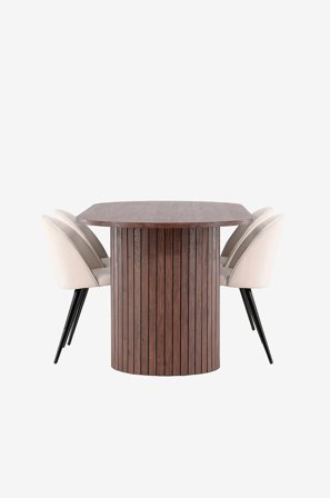 Venture Home - Härön spisebord med spisestol i fløyel - Beige - Spisegrupper - Fra Homeroom