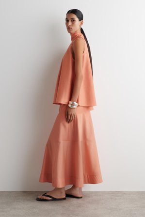 COS Women's Gonna Midi A Trapezio Con Pannelli in Arancione