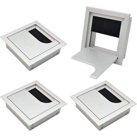 4 stk. firkantede kabelhåndteringsdæksler 80x80mm til indbygning på skrivebord Kabelorganisator til møbler Aluminium Sølv Anodiseret Passage