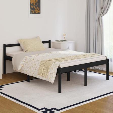 Vidaxl Sängram Svart Massiv Furu 140x190 Cm Svart