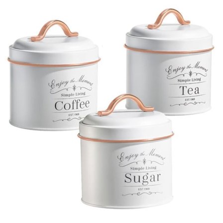 Vintage plåtburkset 3 delar vitt roséguld Trim Herzberg HG04432