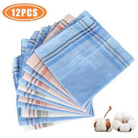 12 stk Lommetørklær for menn, myk 100% bomull lommetørkle