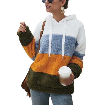 Dam Långärmade Hoodies Color Block Sherpa Pullover