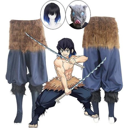 Inosuke Cosplay Demon Slayer Kimetsu No Yaiba Cosplay -asu Anime-asu peruukki naamio Halloween-asu aikuinen-WELLNGS