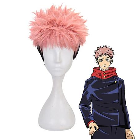 Aniem Jujutsu Kaisenyuji Itadori Rökrosa Cosplay Peruk Flätad Syntetiskt Hår