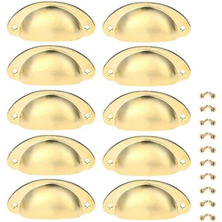 10 stk Vintage Skal Møbelhåndtag til Skab Skuffe 82mm Jern Skabsdørsknop med Skrue Guld
