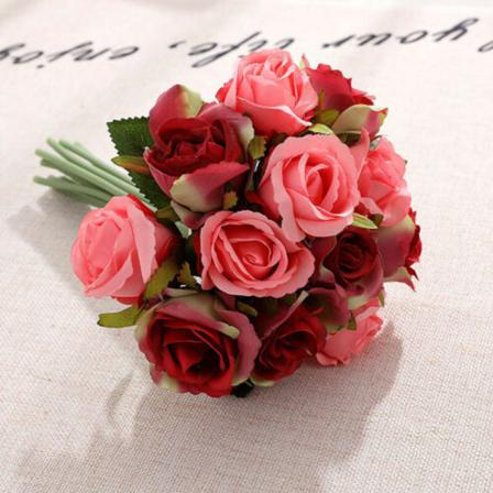 12 Huvuden Konstgjorda Blommor Sidenrosa Falska Blomma Med Stjälk Wedd