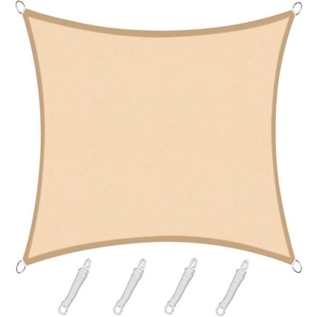 Rektangulær firkantet skygge sejl 5x5m farve sand, vandtæt lærred 95% UV-strålebeskyttelse, til udendørs, have og terrasse, swimmingpool KLB