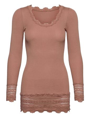 Silk T-Shirt W/ Lace T-shirts & Tops Long-sleeved Rosa Rosemunde