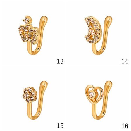 Diamant Zircon Stjerne Hjerte Måne Falsk Piercet Næsering16