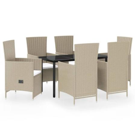 Vidaxl Matgrupp För Trädgården Med Dynor 7 Delar Beige Beige