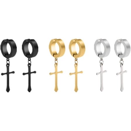 Ikke-perforerte klips-stil kors øredobber (6 stk) kors hangin