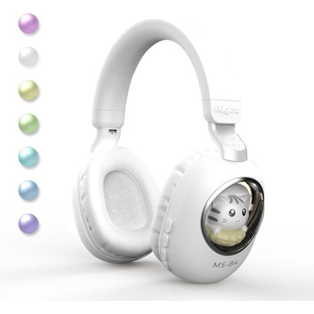 Bluetooth 5.1 Over-Ear-hörlurar med RGB söt katt, trådlöst hopfällbart headset och trådbundet headset med inbyggd mikrofon för mobiltelefoner/