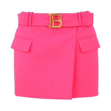 Balmain Short Low-Rise Belted GDP Nederdel Pink, Dame