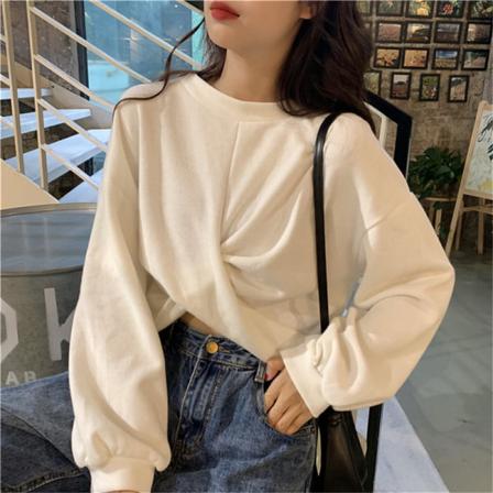 Kvinnor Solid Short Chic Sweatshirts Mode Långärmad Lös A