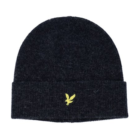 Lyle & Scott - Zwart cuff Beanie - Lambswool Blend Ribbed Beanie Jet Black Marl Cuff @ Hatstore