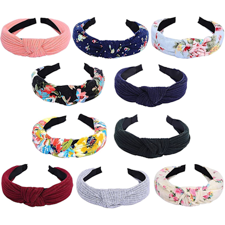 10 pakker brede hårbøjler til kvinder og piger, mode knude turban hårbånd kryds knude hårbøjle