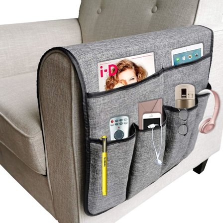 Stor Soffa Organiser Caddy, Halksäker TV-Fjärrkontrollhållare Soffa Armstöd Förvaringsväska, 19.7 * 35 tum (Grå)