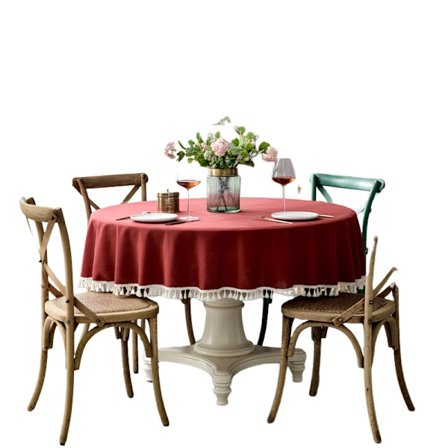 Enkel rund bordsduk i bomull och linne med fransar, 160 cm