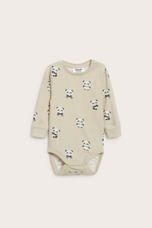 Kappahl | Langermet body med pandaer Beige 68 | Beige