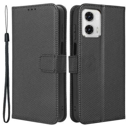 SKALO Motorola Moto G73 5G Premium Mini Rhombus Wallet Flip Cove Black