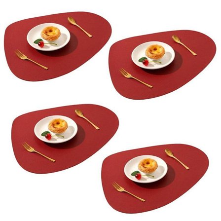 Læderdækkeservietter til spisebord, sæt med 4, aftørringsvenlige og vaskbare, røde