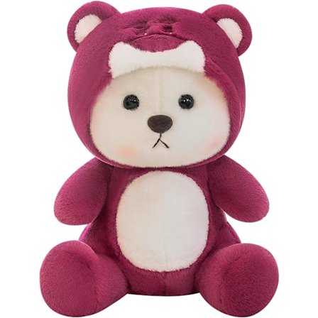 Jordbær Bamse Plysjdyr med Avtagbar Lue, Teddy Bamse Plysjleke (Rosa Jordbær Bamse)(40cm)