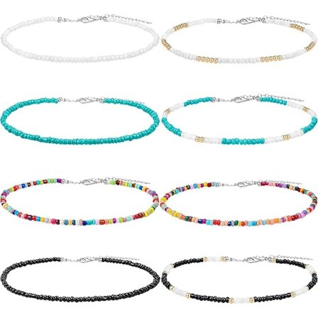 Pärlhalsband Små Pärlor Choker Boho Färgglad Regnbågs Choker Kedja Smycken för Kvinnor och Flickor, Justerbar 30-40 cm