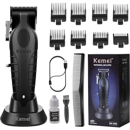 2296 Profesjonelle hårklippere for menn, ledning/trådløse hårklippesett, hår- og skjeggtrimmer, T-blad barberklippere med USB-oppladbar, svart