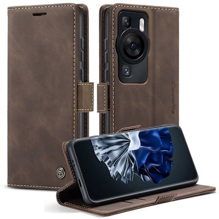 CASEME 013 Series Kort Holder Stand Læder Telefon Cover til Huawei P60 - Kaffe