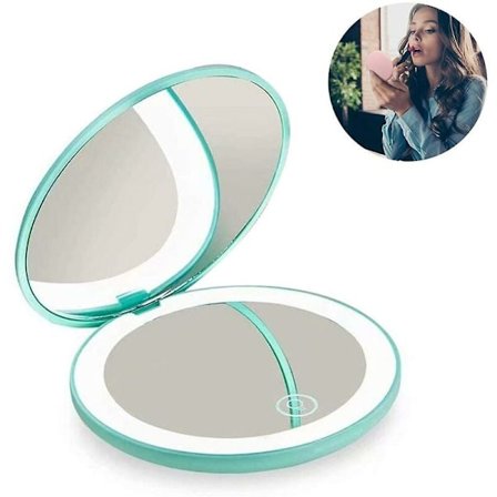 Mini Hand Held Makeup Mirror 1x/10x Förstoring LED Ljus Bärbar Fällbar Spegel