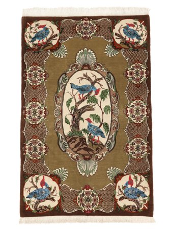 137X207 Tappeto Qum Kork/Di Seta Orientale Marrone/Nero (Lana, Persia/Iran) Carpetvista