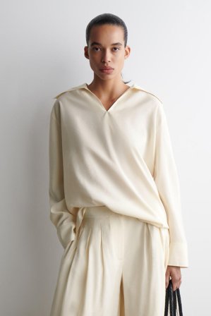 COS Women's Wide-Collar Modal Blouse in Beige