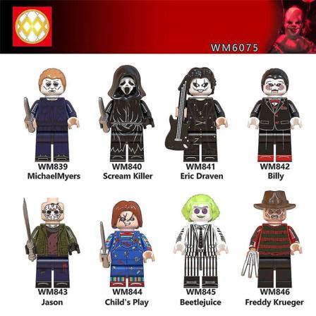 8 kpl/setti Hot Horror Movie Characters Minihahmoja Billy Freddy Jason Rakennuspalikat Minifiguurit Lelut Lapsille Halloween Luovat Lahjat [HK]