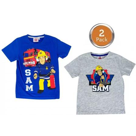 2-pack Brandman Sam T-shirt / Kortärmad Tröja - Fire Rescue! Blå / Grå, 122/128