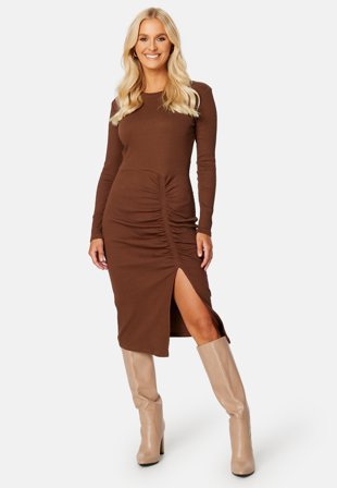 VILA Ribena L/S Slit Midi Dress Chocolate fondant Klær