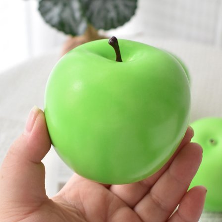 1 stk. simulert grønt eple, simulert frukt, realistisk eple, egnet for juledekorasjon, hjem, kjøkken, bryllupsfest, fotografering