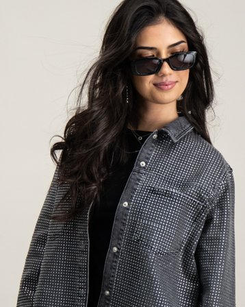 Kids ONLY HUDSON LS DECO DNM JACKET Szary Kurtki Dziewczyna - Kids Brand Store