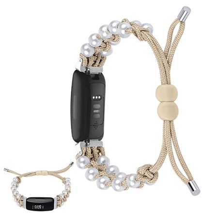 Fitbit Inspire 2 klockarmband i nylon med pärldekoration - Aprikos