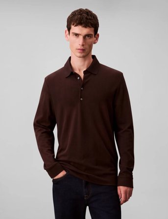 Calvin Klein Ls Jacquard Wool Polo - Brown - S
