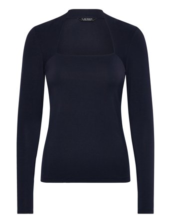 Lauren Ralph Lauren Stretch Jersey Square-Neck Top - Navy - XS