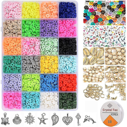 4000 St Lerpärlor För Armbandssats 6 Mm 24 Färger Platt Polymer