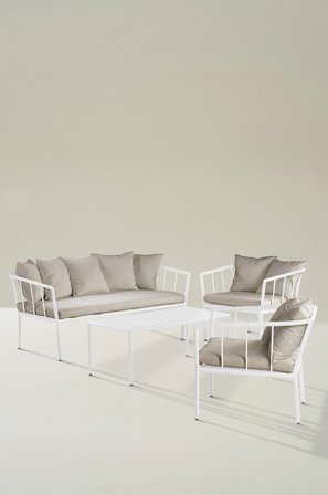 Jotex - Loungemøblement - 4 Deler Aluminium/Polyester/Polyeterskum Hvit/lys grå puter MENTON - Kjøp Loungemøbler hos Jotex