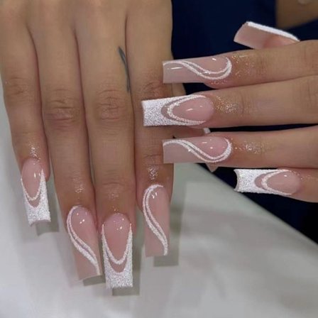 24st Fake Nails Long French Ballerina