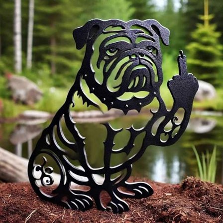 Morsom Bulldog Metall Hagedekorasjon Svart Fransk Bulldog Langfinger Silhuett Stake, Hage Plen Terrasse Ornament, 1 Stykke (FMY)